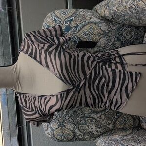 Sheer zebra stripe mick wrap top